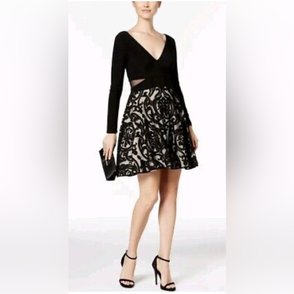 Jersey and Mesh Short Dress with Burnout Skirt